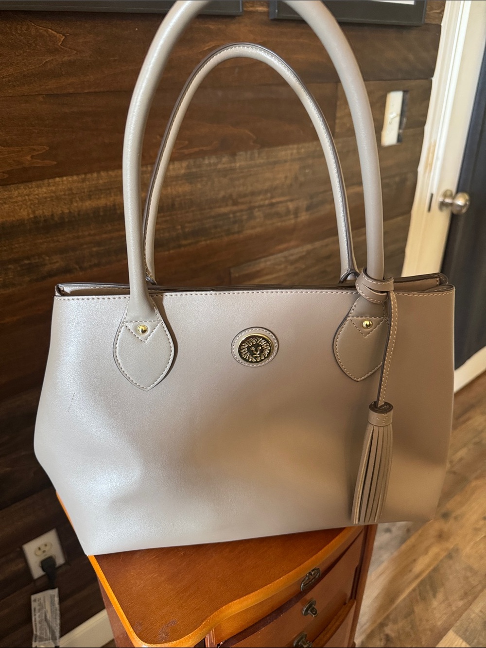 Anne Klein Women's Taupe Tote Bag with Tassel